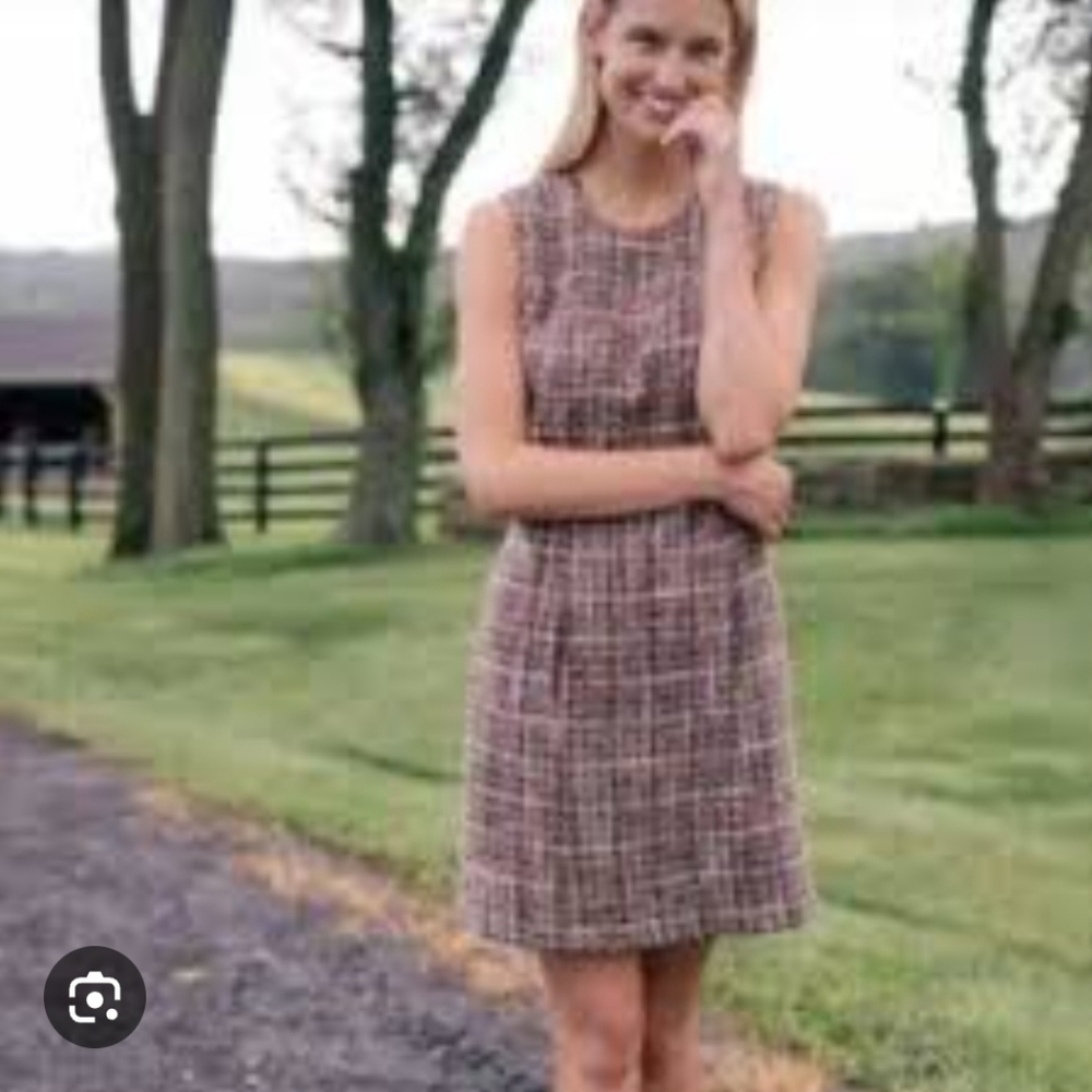 Gal Meets Glam Brown Wool Blend Tweed Plaid Dress